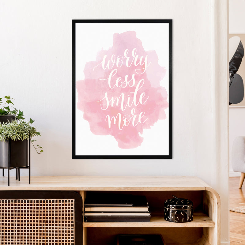 Worry Less Smile More  Art Print by Pixy Paper A1 White Frame