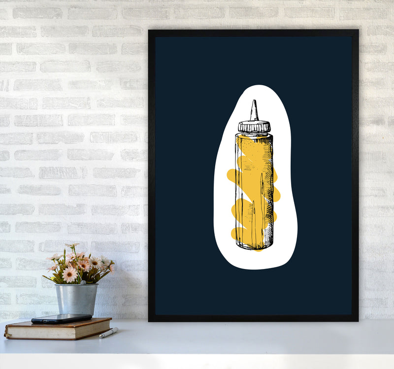 Kitchen Pop Mustard Navy Art Print by Pixy Paper A1 White Frame