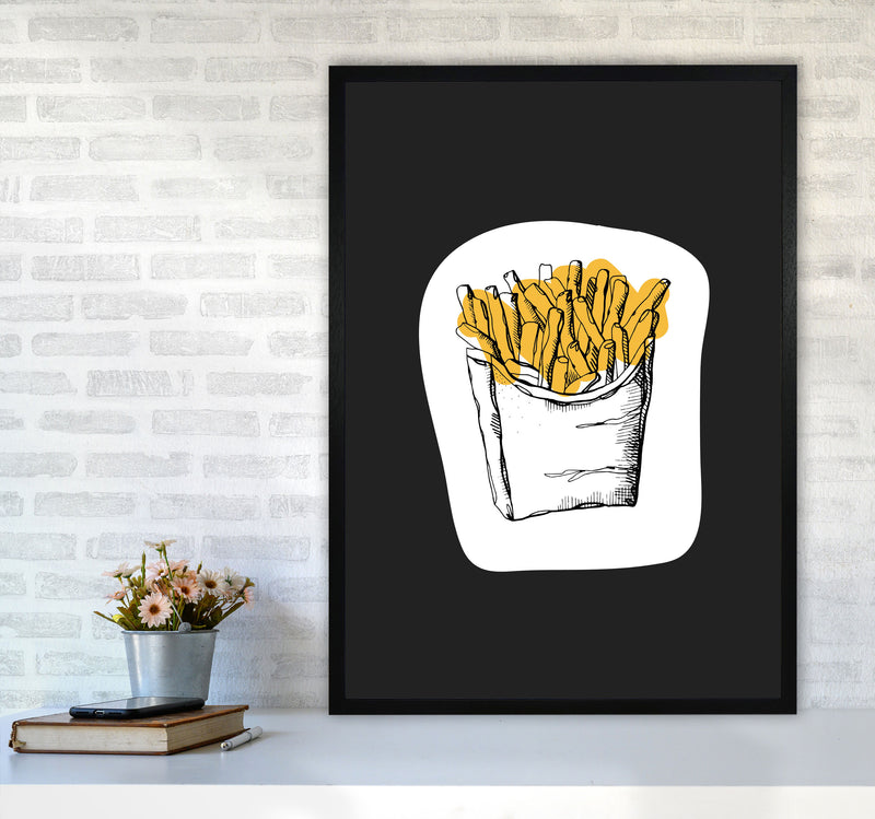 Kitchen Pop Fries Off Black Art Print by Pixy Paper A1 White Frame