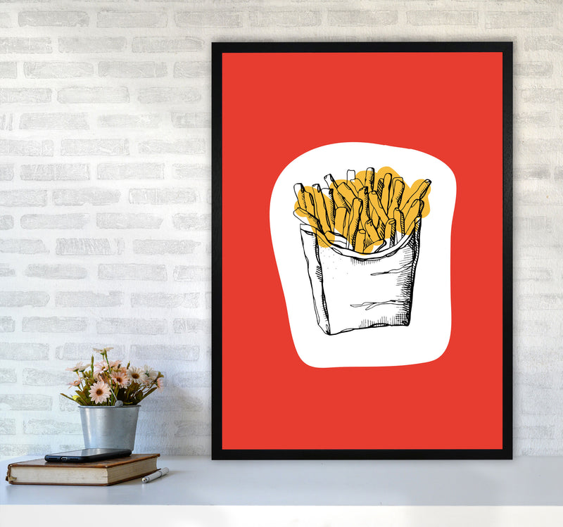 Kitchen Pop Fries Red Art Print by Pixy Paper A1 White Frame