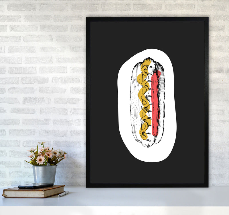 Kitchen Pop Hot Dog Off Black Art Print by Pixy Paper A1 White Frame