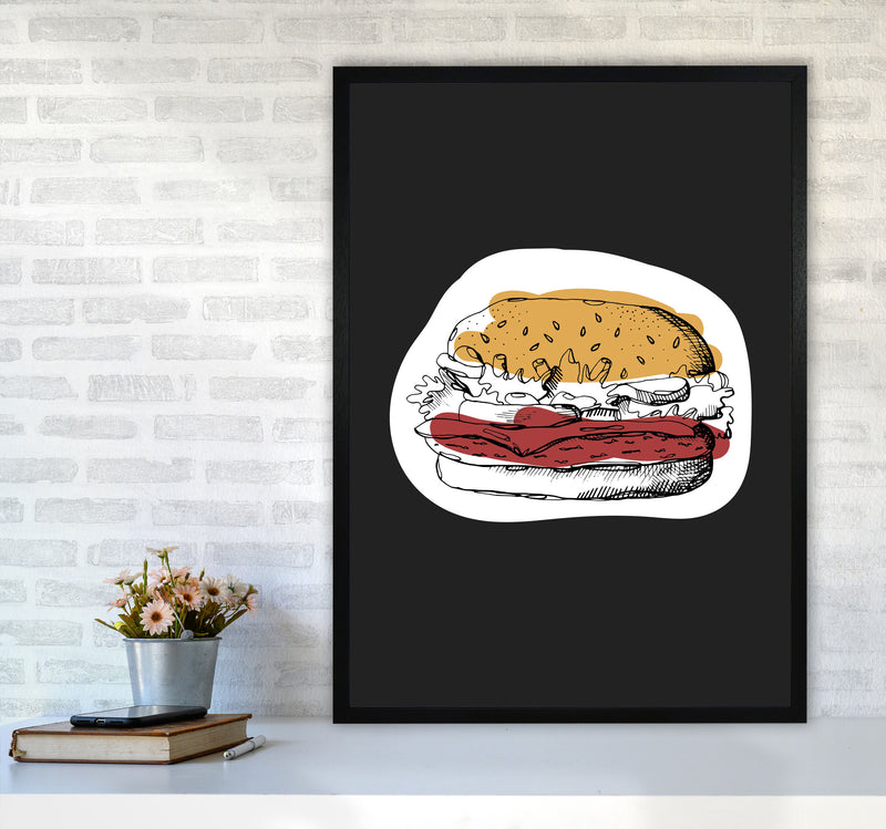 Kitchen Pop Burger Off Black Art Print by Pixy Paper A1 White Frame