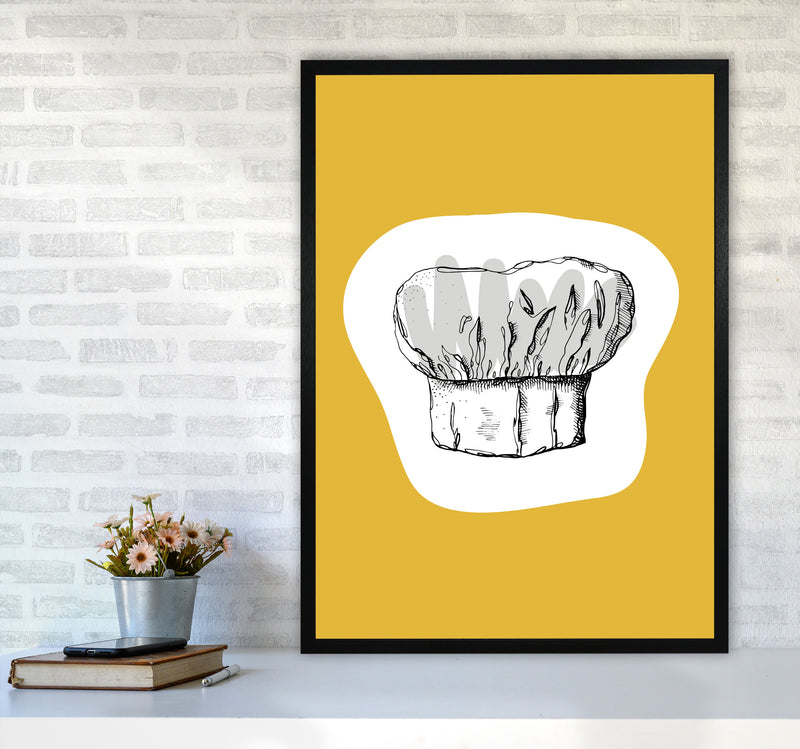 Kitchen Pop Chef's Hat Mustard Art Print by Pixy Paper A1 White Frame