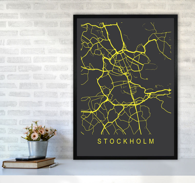 Stockholm Map Neon Art Print by Pixy Paper A1 White Frame