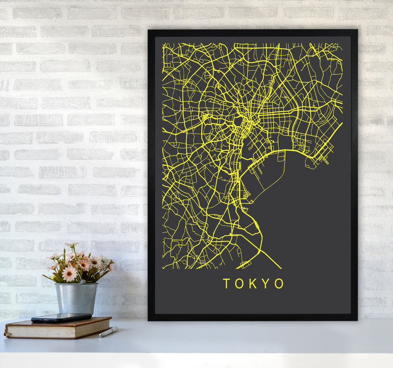Tokyo Map Neon Art Print by Pixy Paper A1 White Frame