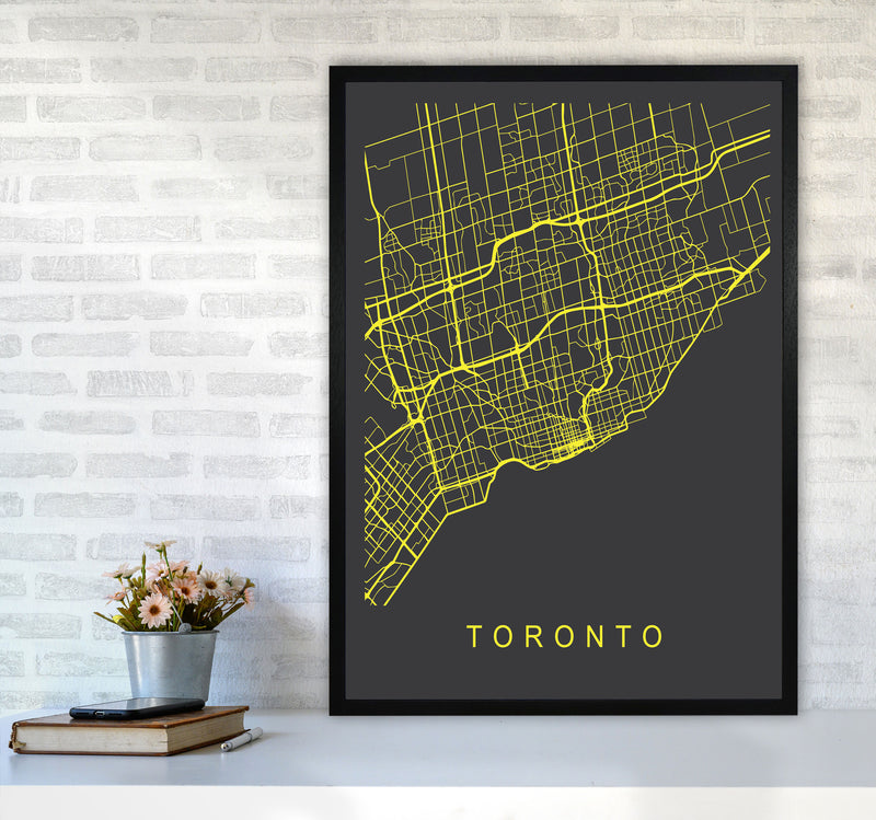 Toronto Map Neon Art Print by Pixy Paper A1 White Frame