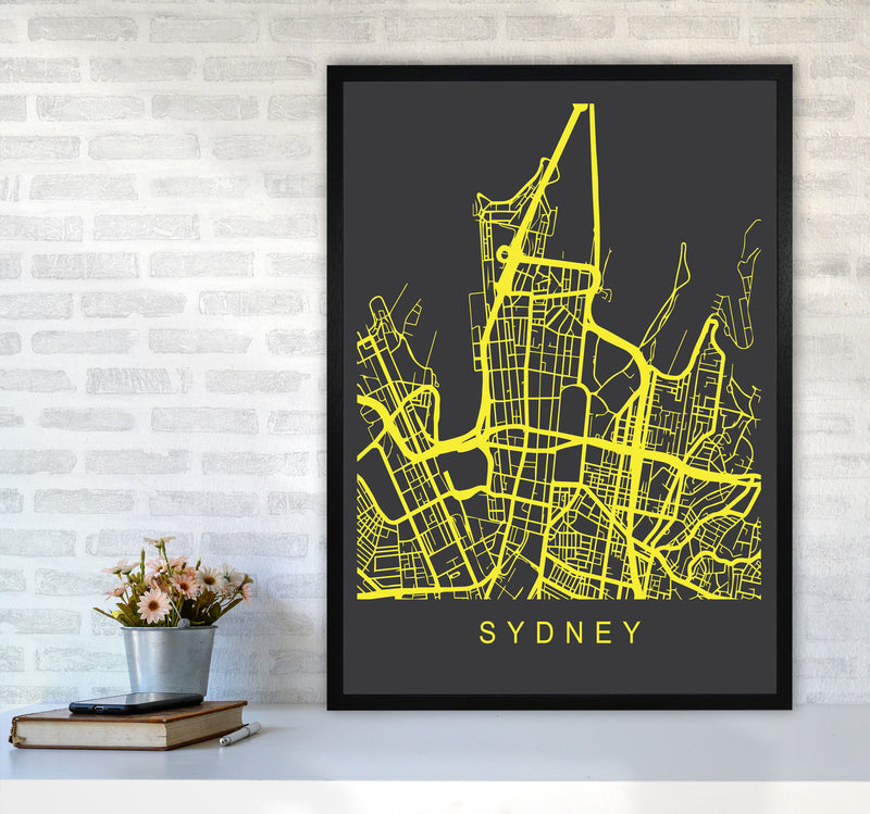 Sydney Map Neon Art Print by Pixy Paper A1 White Frame