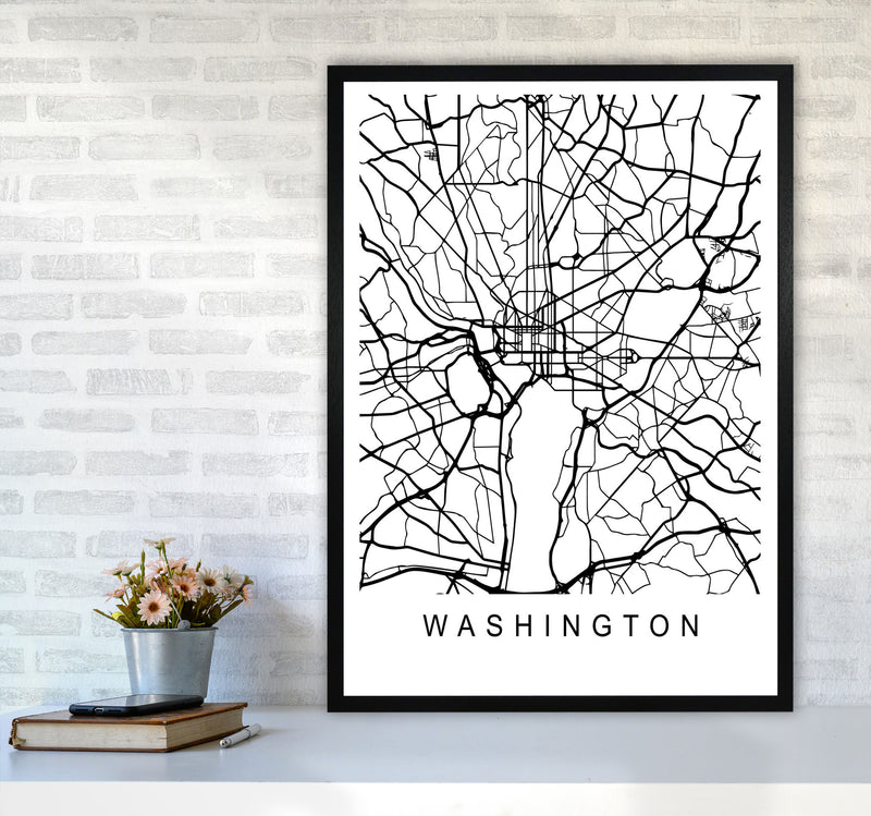 Washington Map Art Print by Pixy Paper A1 White Frame