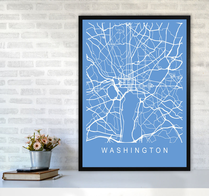 Washington Map Blueprint Art Print by Pixy Paper A1 White Frame