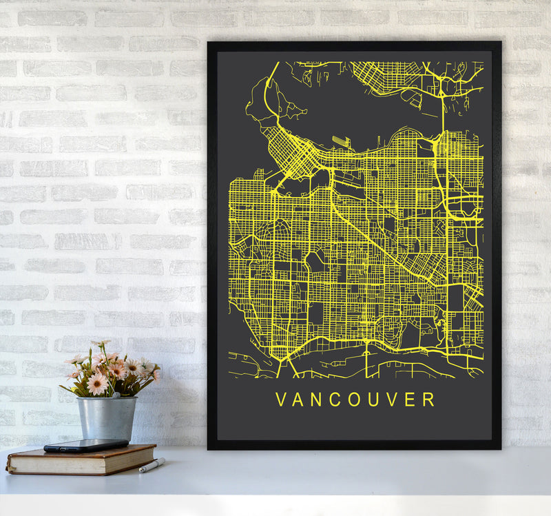 Vancouver Map Neon Art Print by Pixy Paper A1 White Frame