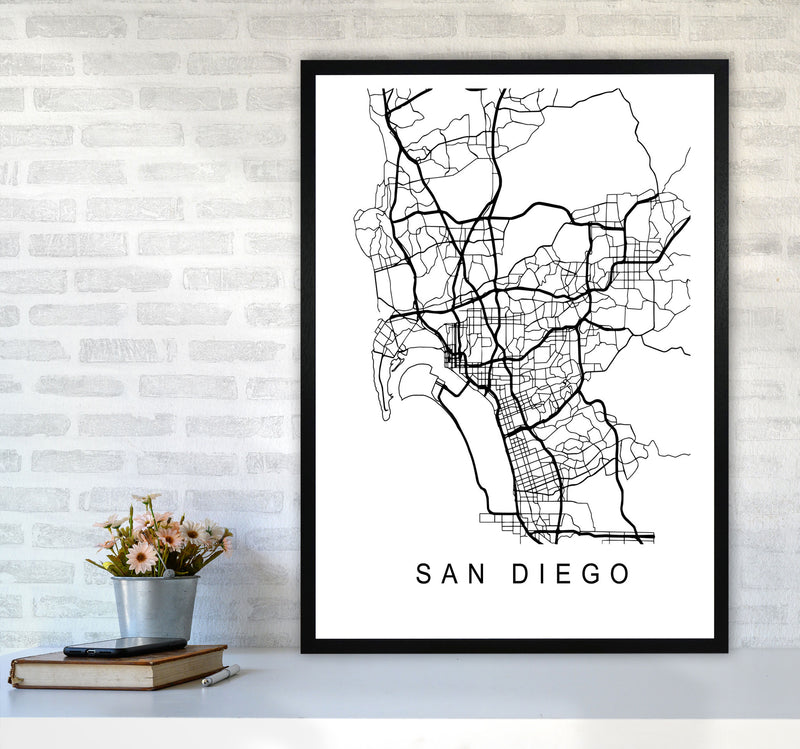 San Diego Map Art Print by Pixy Paper A1 White Frame