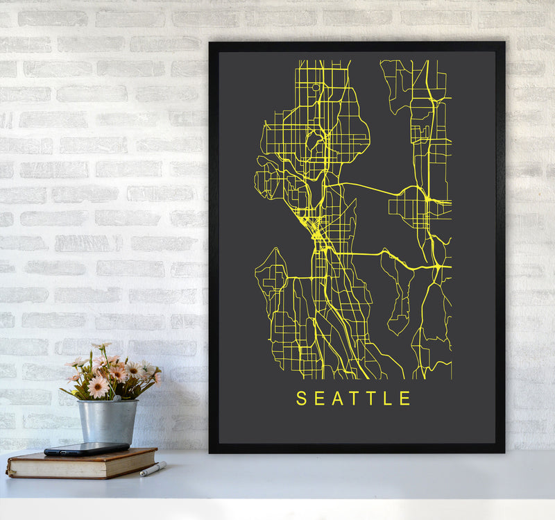 Seattle Map Neon Art Print by Pixy Paper A1 White Frame