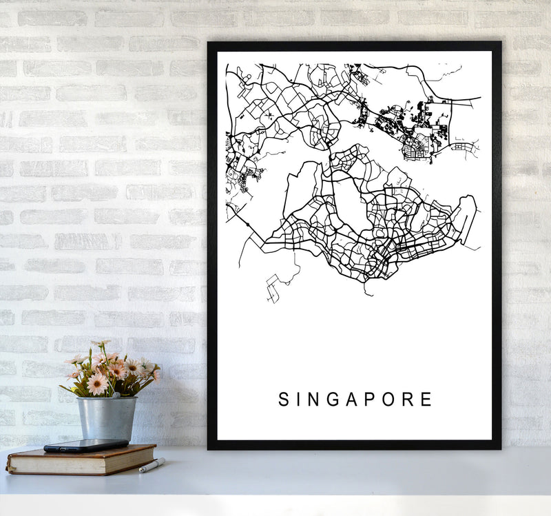 Singapore Map Art Print by Pixy Paper A1 White Frame