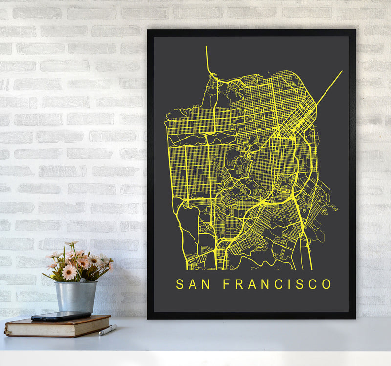 San Francisco Map Neon Art Print by Pixy Paper A1 White Frame