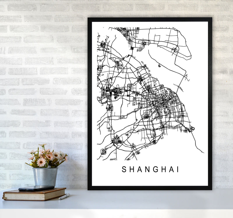 Shanghai Map Art Print by Pixy Paper A1 White Frame