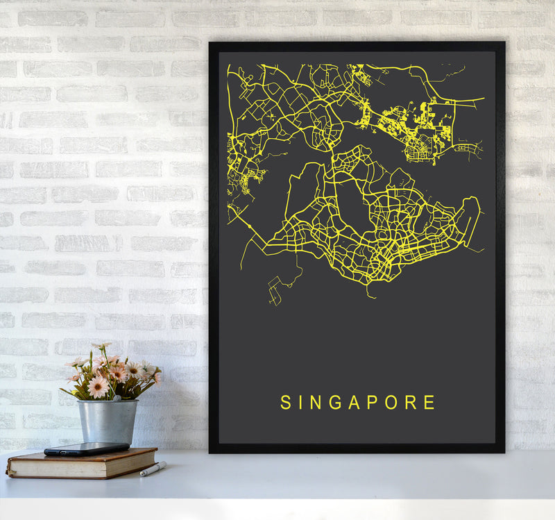 Singapore Map Neon Art Print by Pixy Paper A1 White Frame