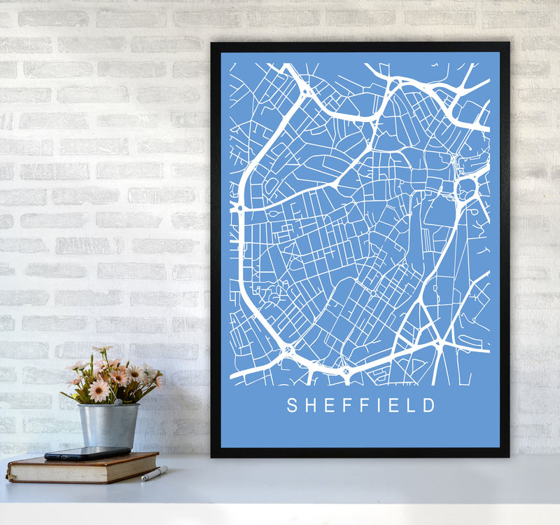 Sheffield Map Blueprint Art Print by Pixy Paper A1 White Frame