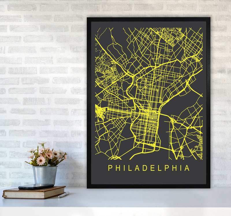 Philadelphia Map Neon Art Print by Pixy Paper A1 White Frame