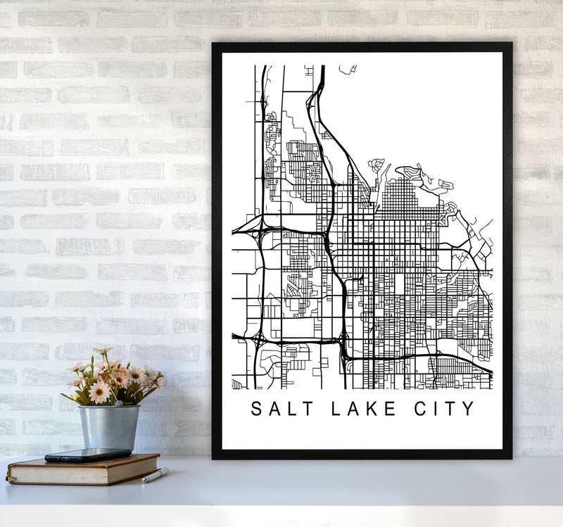 Salt Lake Map Art Print by Pixy Paper A1 White Frame