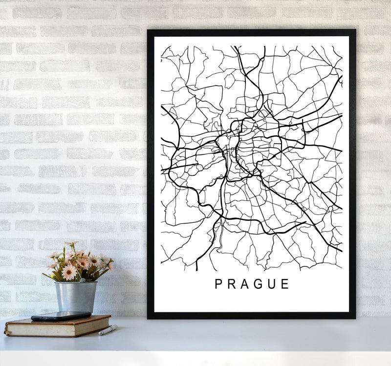 Prague Map Art Print by Pixy Paper A1 White Frame