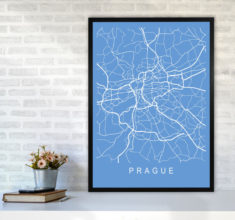 Prague Map Blueprint Art Print by Pixy Paper A1 White Frame