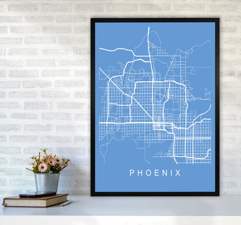 Phoenix Map Blueprint Art Print by Pixy Paper A1 White Frame