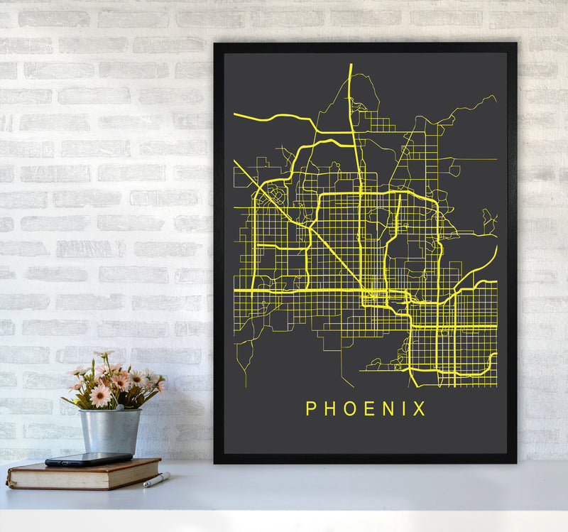 Phoenix Map Neon Art Print by Pixy Paper A1 White Frame