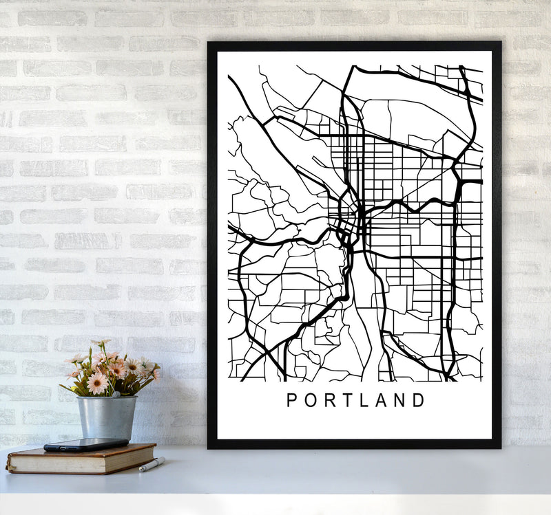 Portland Map Art Print by Pixy Paper A1 White Frame