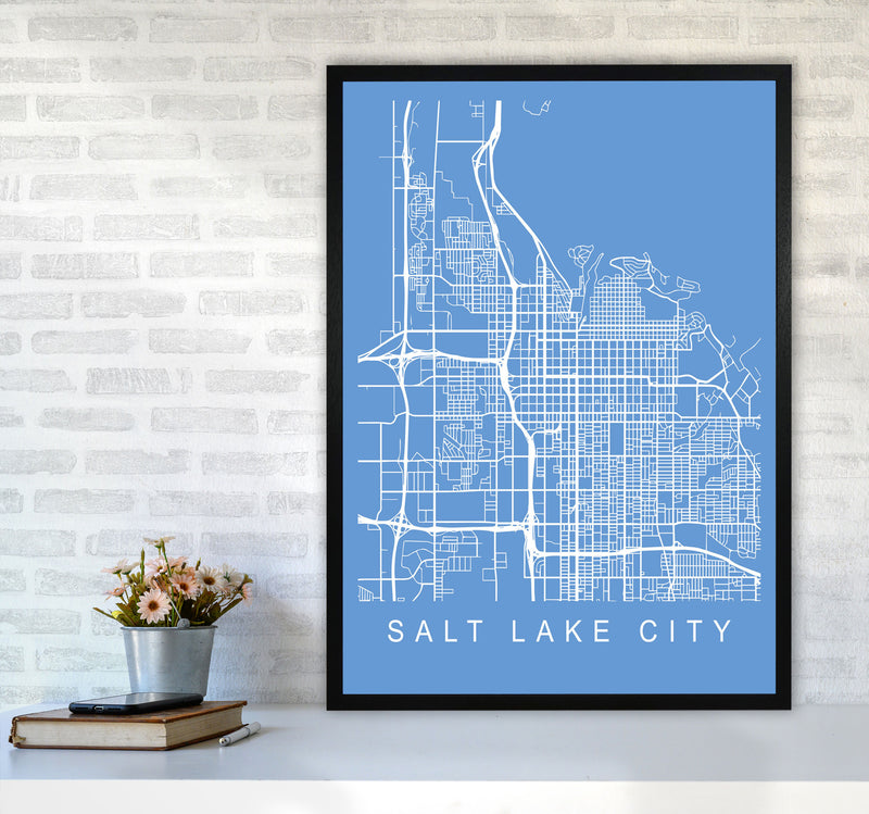 Salt Lake City Map Blueprint Art Print by Pixy Paper A1 White Frame