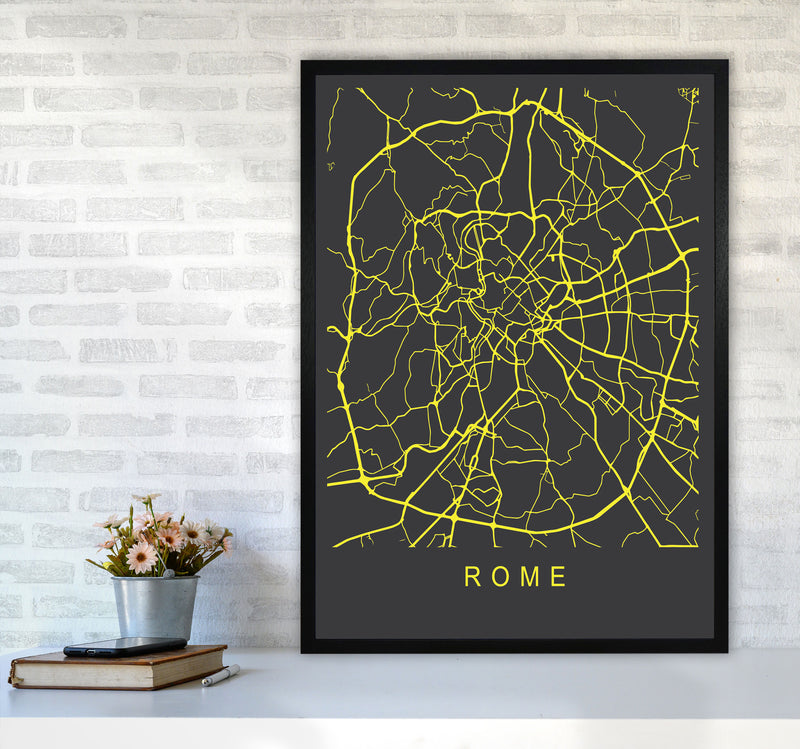 Rome Map Neon Art Print by Pixy Paper A1 White Frame
