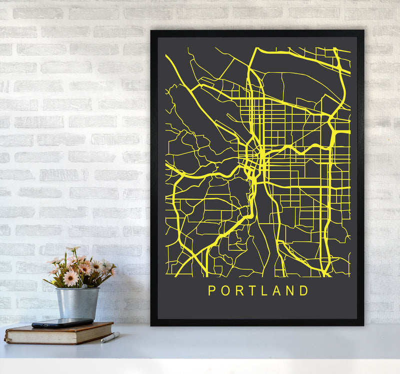 Portland Map Neon Art Print by Pixy Paper A1 White Frame