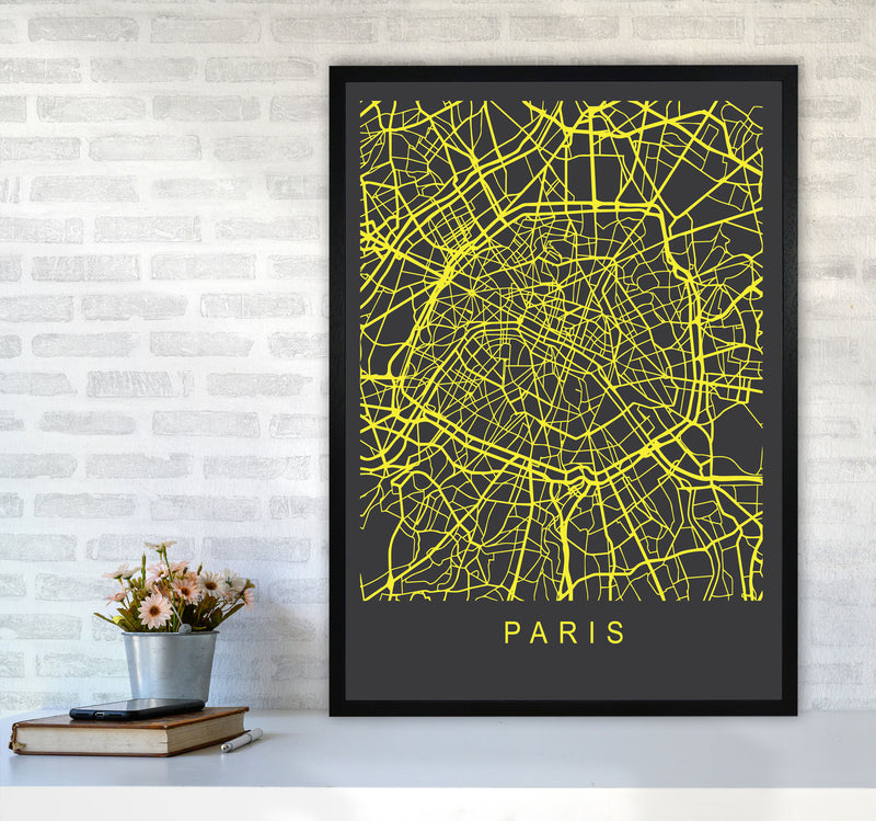 Paris Map Neon Art Print by Pixy Paper A1 White Frame