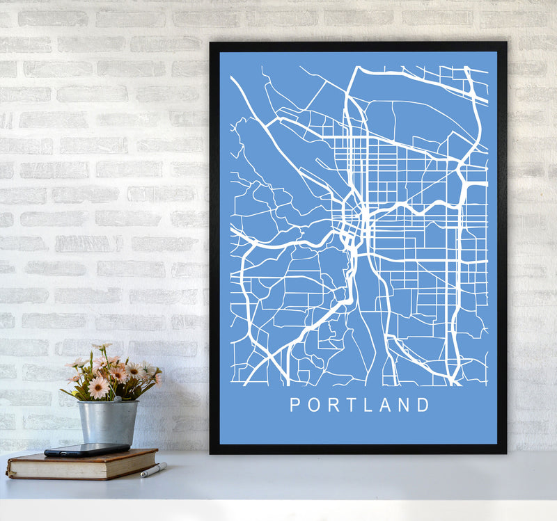 Portland Map Blueprint Art Print by Pixy Paper A1 White Frame