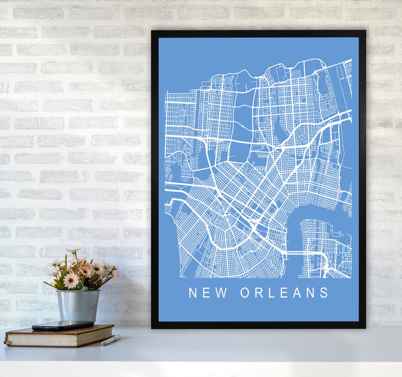New Orleans Map Blueprint Art Print by Pixy Paper A1 White Frame