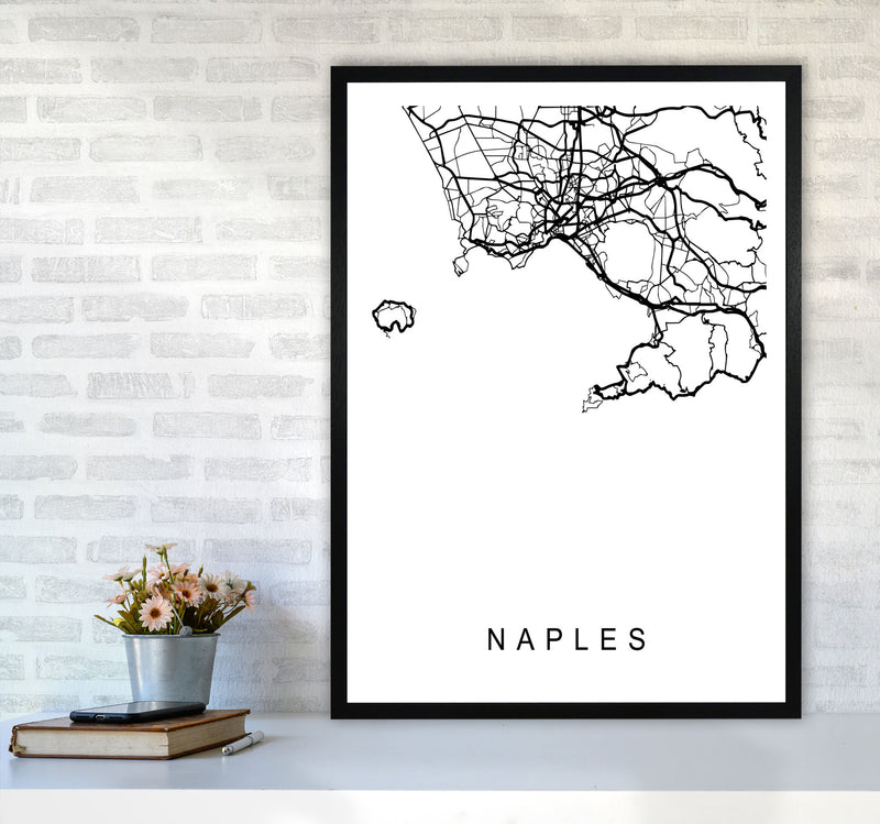 Naples Map Art Print by Pixy Paper A1 White Frame