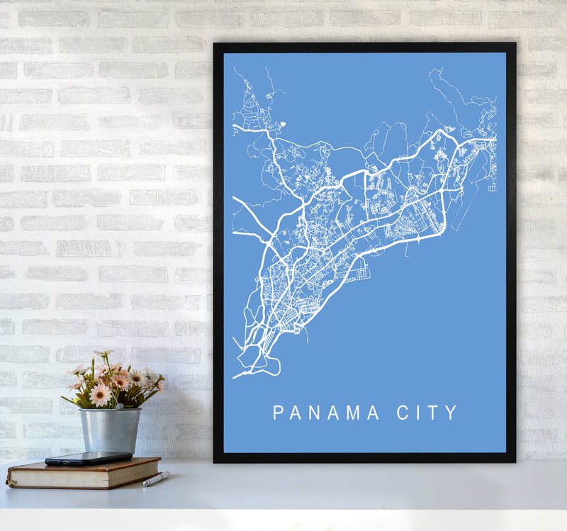 Panama City Map Blueprint Art Print by Pixy Paper A1 White Frame