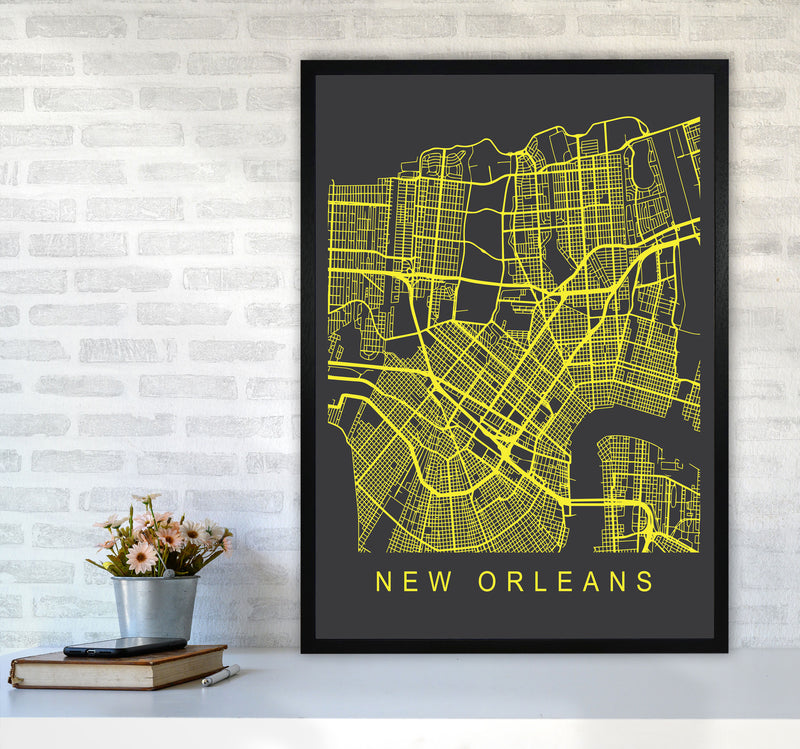 New Orleans Map Neon Art Print by Pixy Paper A1 White Frame