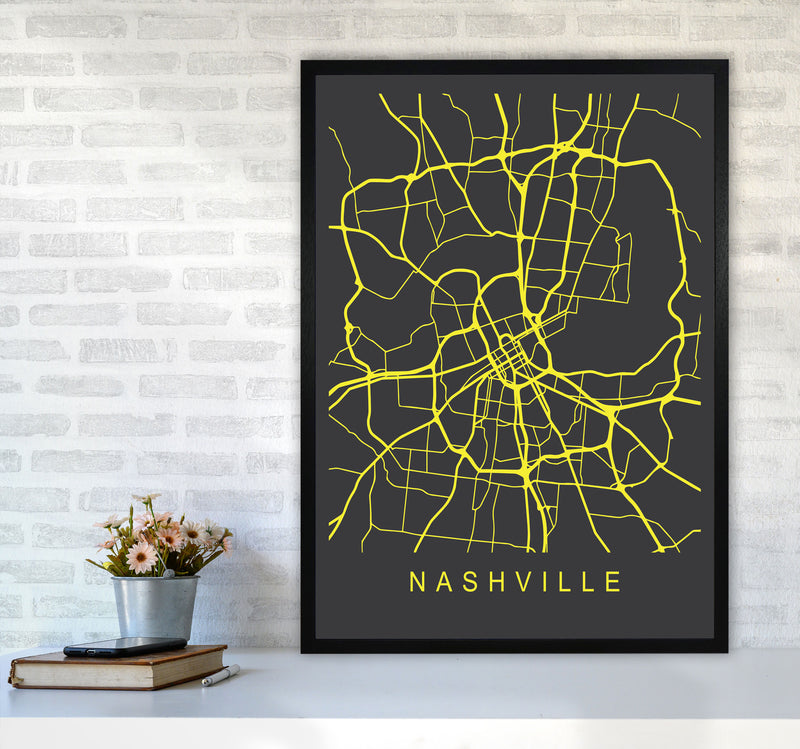 Nashville Map Neon Art Print by Pixy Paper A1 White Frame