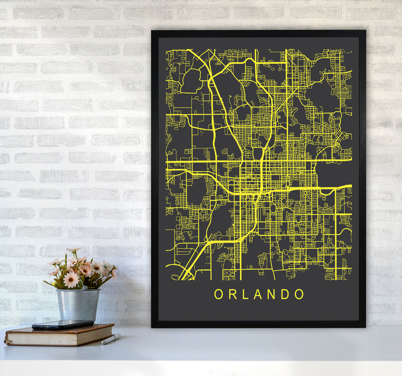 Orlando Map Neon Art Print by Pixy Paper A1 White Frame