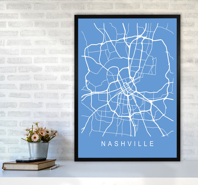 Nashville Map Blueprint Art Print by Pixy Paper A1 White Frame