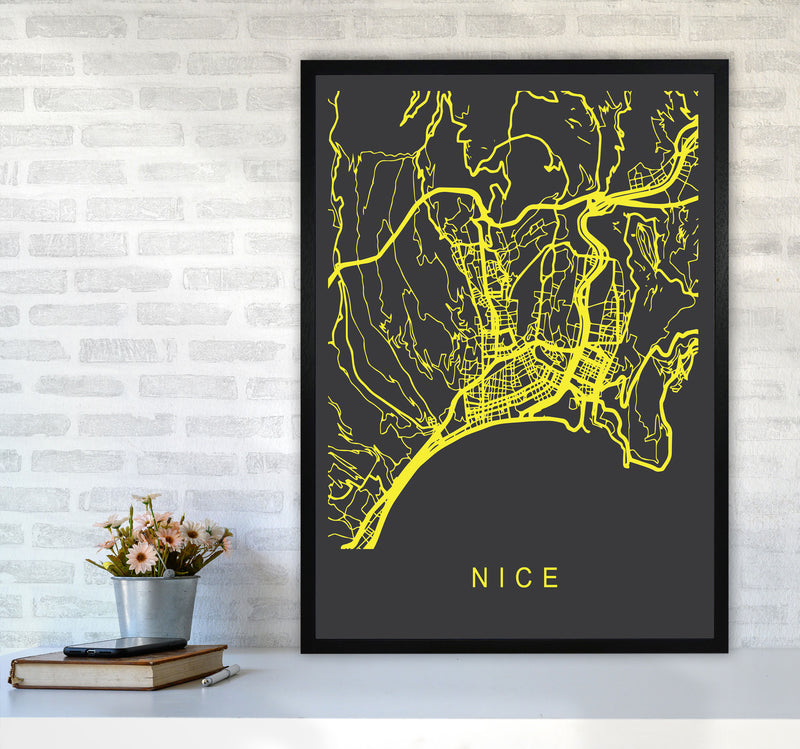 Nice Map Neon Art Print by Pixy Paper A1 White Frame
