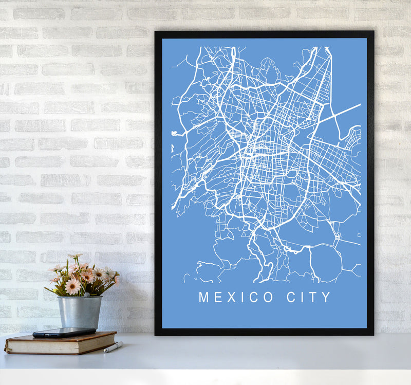 Mexico City Map Blueprint Art Print by Pixy Paper A1 White Frame