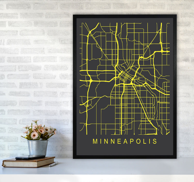 Minneapolis Map Neon Art Print by Pixy Paper A1 White Frame