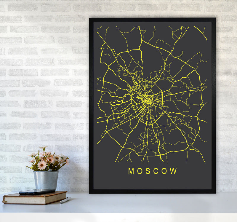 Moscow Map Neon Art Print by Pixy Paper A1 White Frame