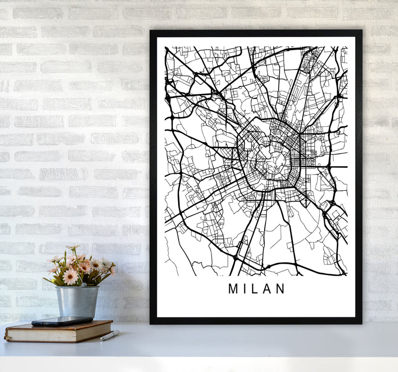 Milan Map Art Print by Pixy Paper A1 White Frame