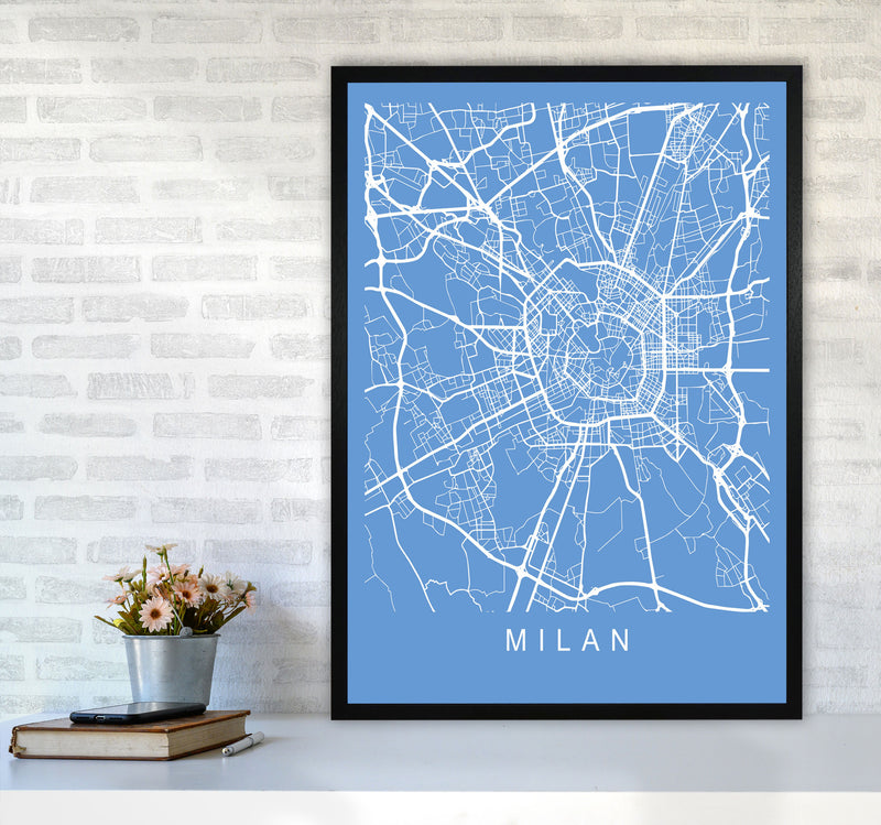Milan Map Blueprint Art Print by Pixy Paper A1 White Frame