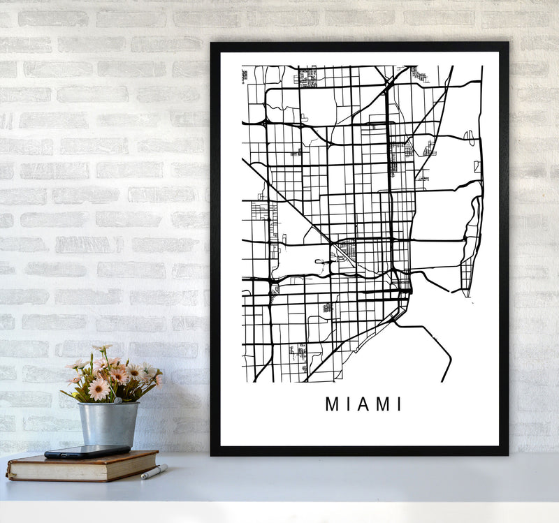Miami Map Art Print by Pixy Paper A1 White Frame