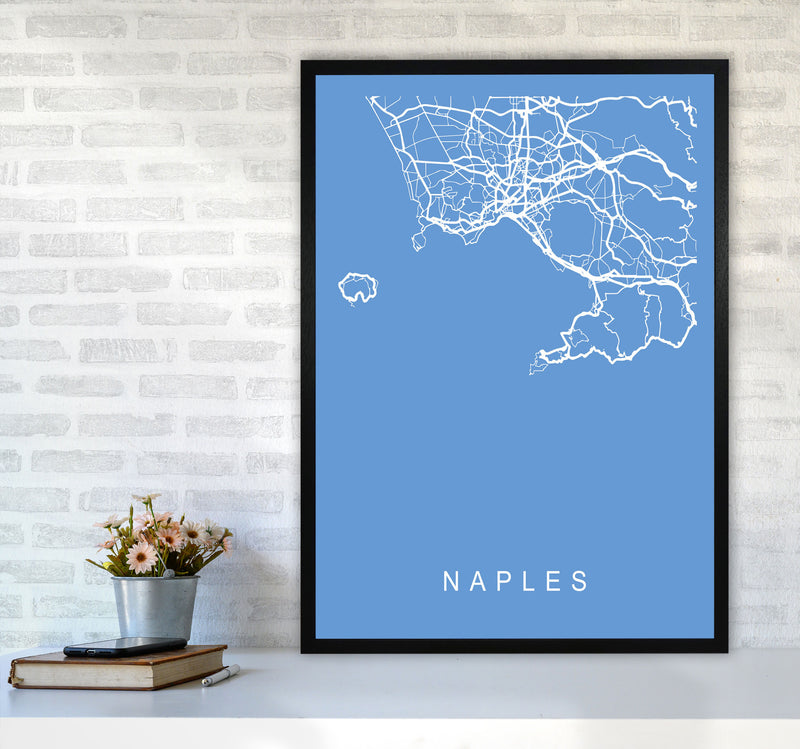 Naples Map Blueprint Art Print by Pixy Paper A1 White Frame