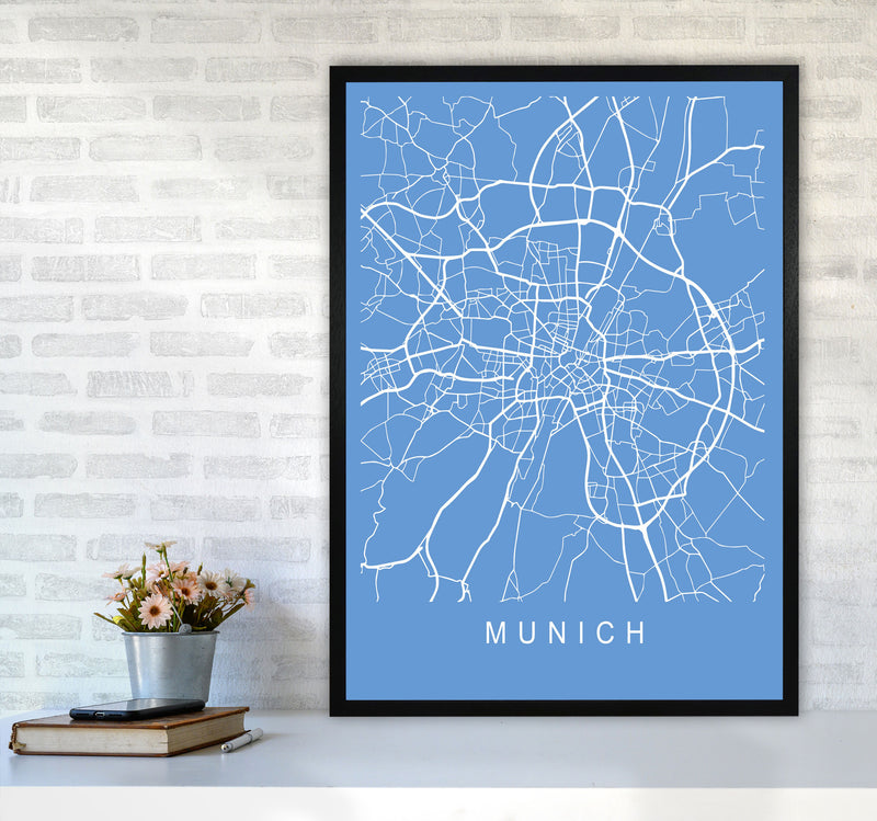 Munich Map Blueprint Art Print by Pixy Paper A1 White Frame