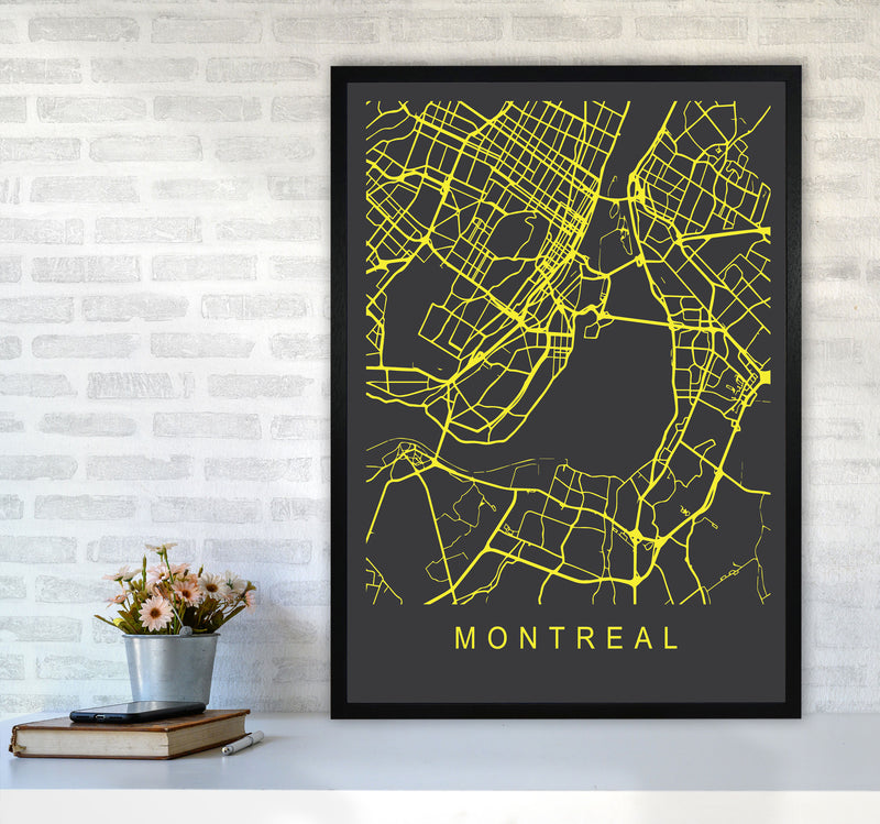 Montreal Map Neon Art Print by Pixy Paper A1 White Frame